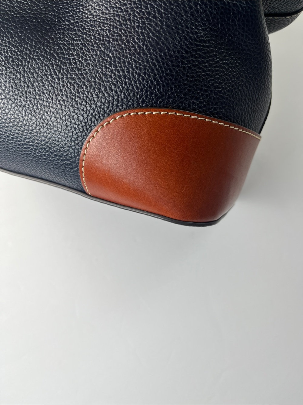 Dooney & Bourke Navy Pebbled Leather Shoulder Bag with Brown Trim - Picture 14 of 16